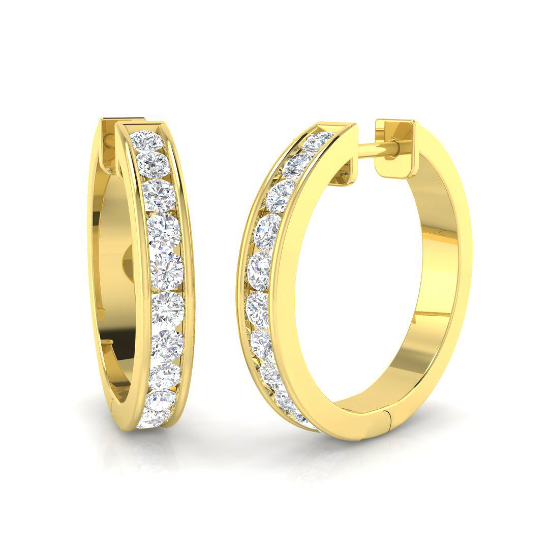 1 Carat D-E/VS Lab Grown Diamond Hoops Earring 9k Yellow Gold Ready To Ship