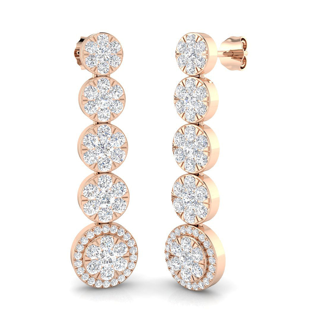 "Erlsy 3ct Gold Drop & Trilogy Diamond Earrings - Luxurious Elegance"
