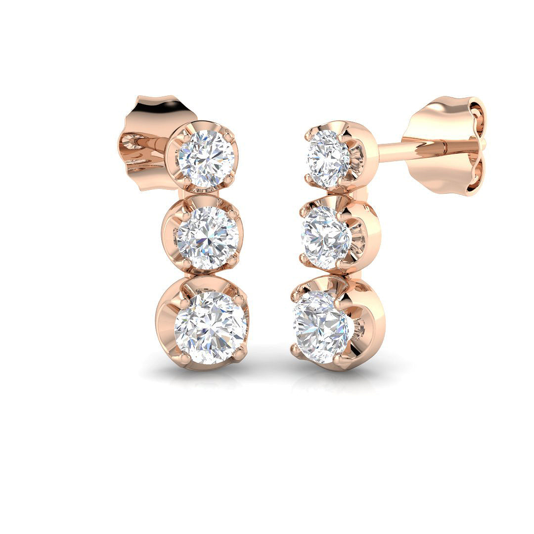 Erlty Luxury Gold Drop & Trilogy Diamond Earrings 0.5ct-1ct