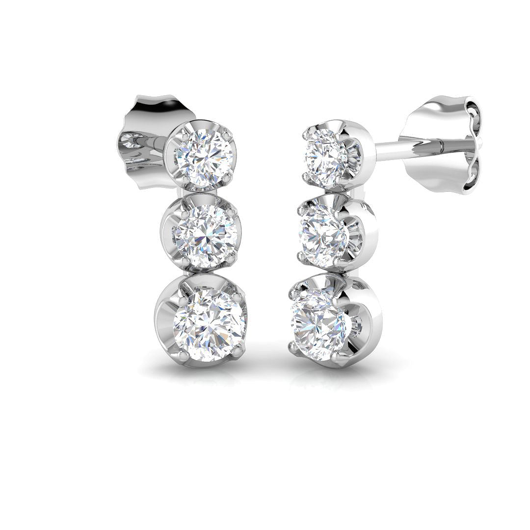 Erlty Luxury Gold Drop & Trilogy Diamond Earrings 0.5ct-1ct