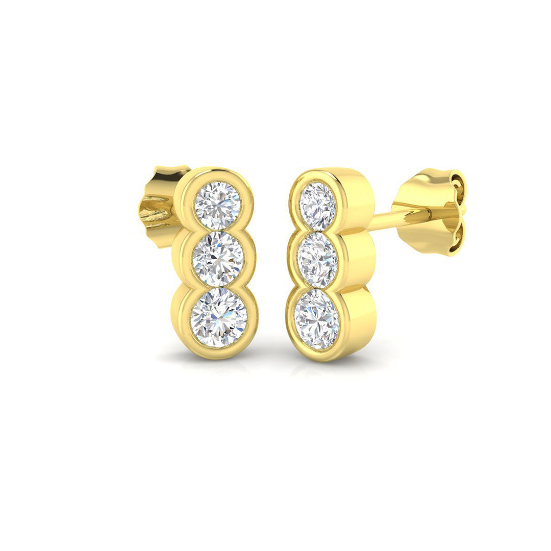 0.7 Carat D-E/VS Lab Grown Diamond Drop & Trilogy Earring 9k Yellow Gold Ready To Ship