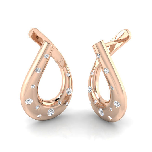 Elegant 0.33Ct Scattered Diamond Teardrop Twist Hoop Earrings