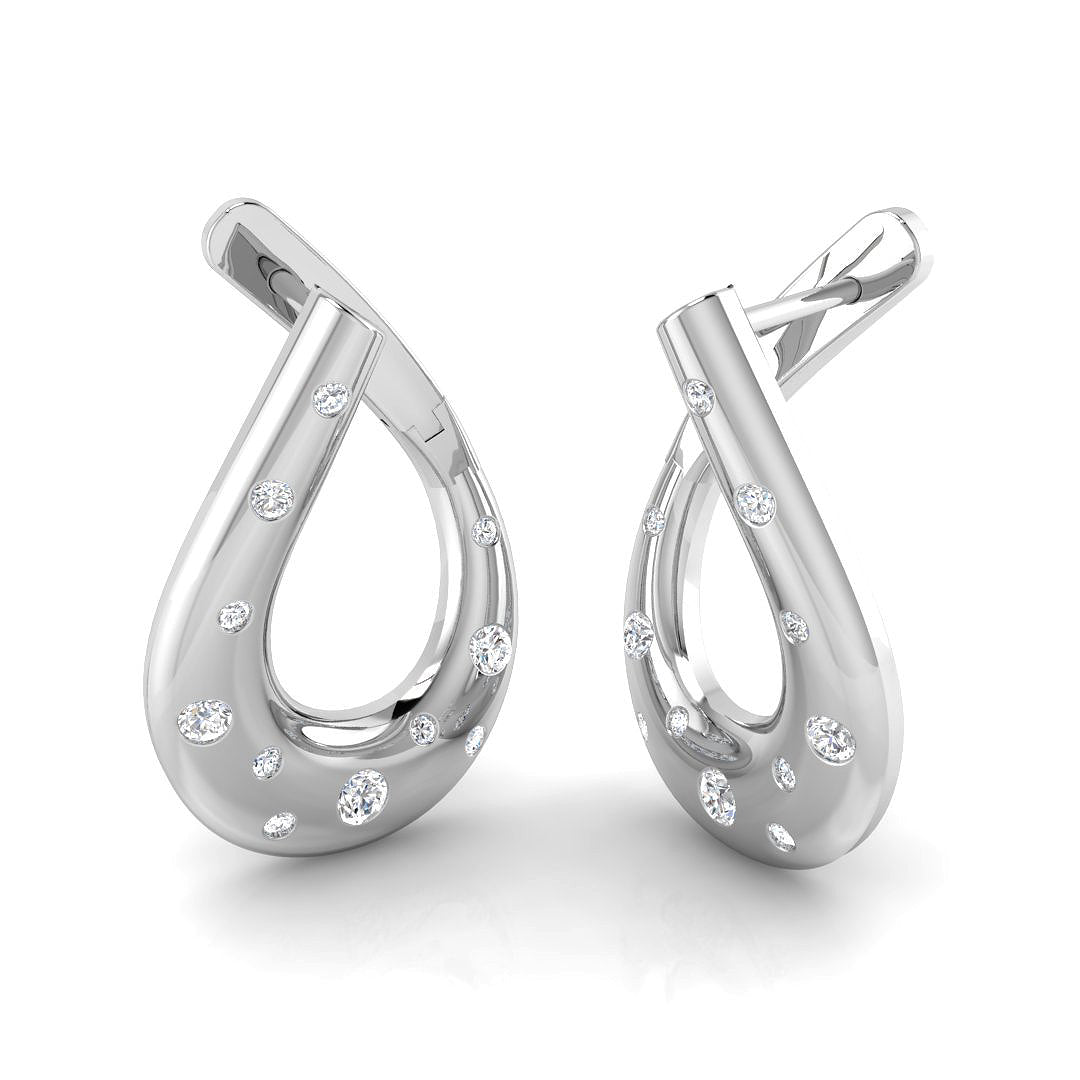 Elegant 0.33Ct Scattered Diamond Teardrop Twist Hoop Earrings