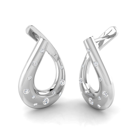 Elegant 0.33Ct Scattered Diamond Teardrop Twist Hoop Earrings