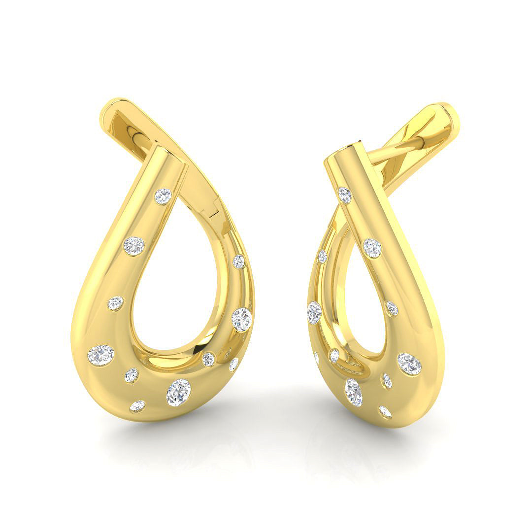 Elegant 0.33Ct Scattered Diamond Teardrop Twist Hoop Earrings