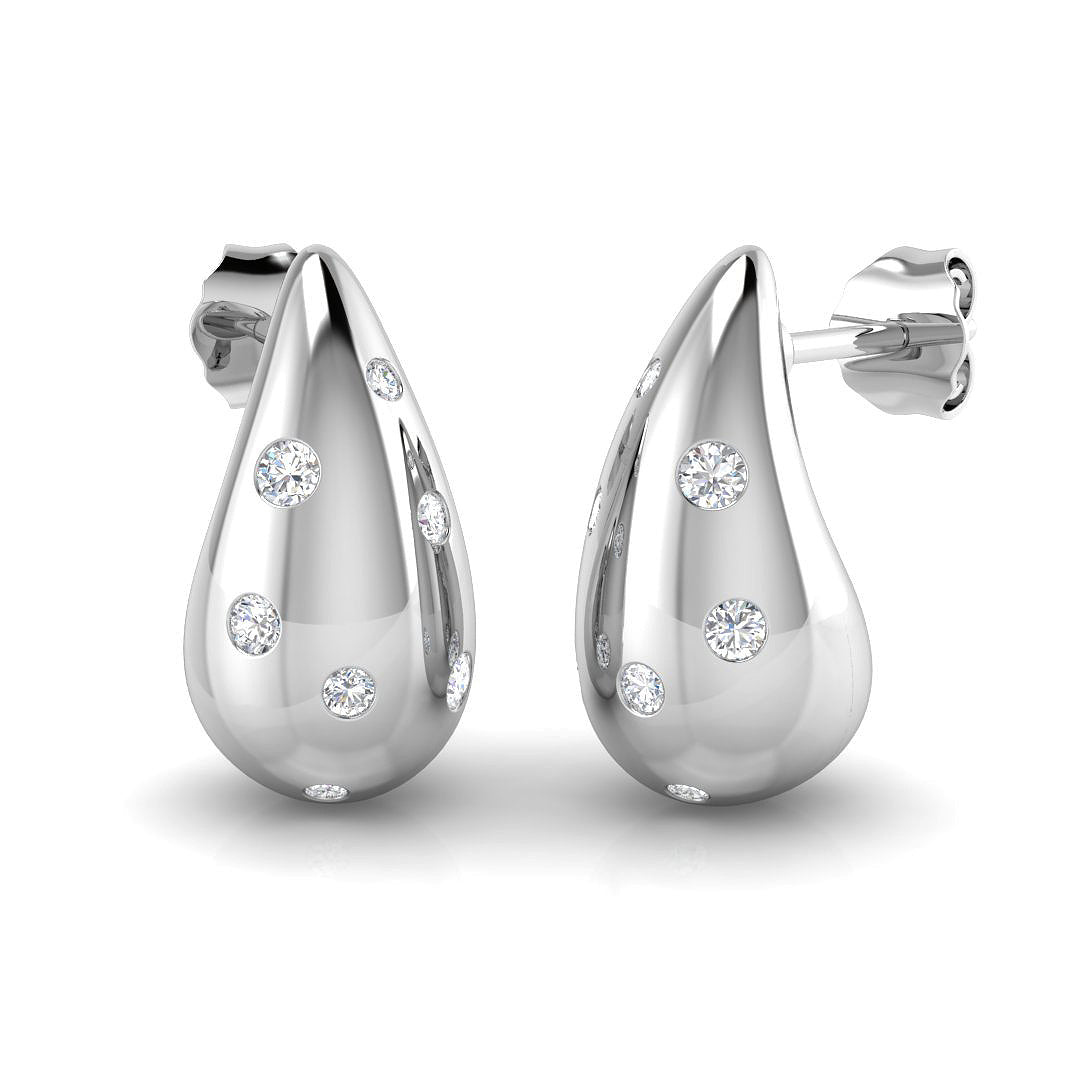 Beautiful 0.25Ct Scattered Diamond Teardrop Stud Earrings in White Gold