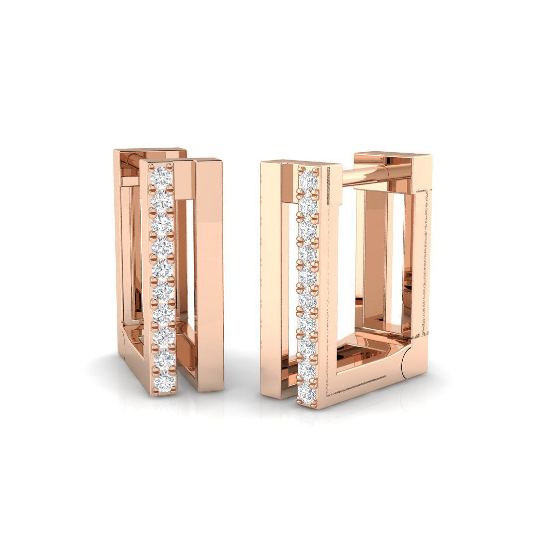Elegant 0.10Ct Diamond Rectangular Hoop Earrings in White Gold