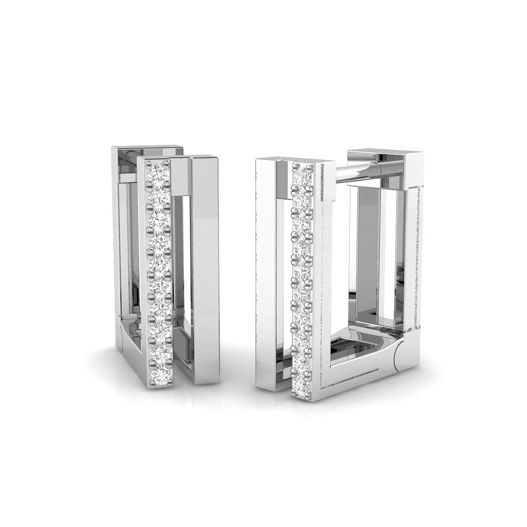 Elegant 0.10Ct Diamond Rectangular Hoop Earrings in White Gold