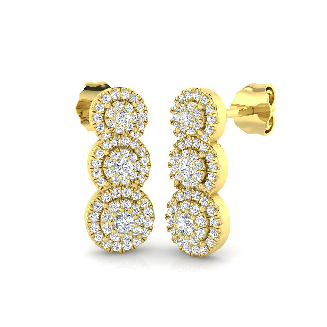 "Elegant Jetty Gold Drop & Trilogy Diamond Earrings - 0.5ct Luxury"
