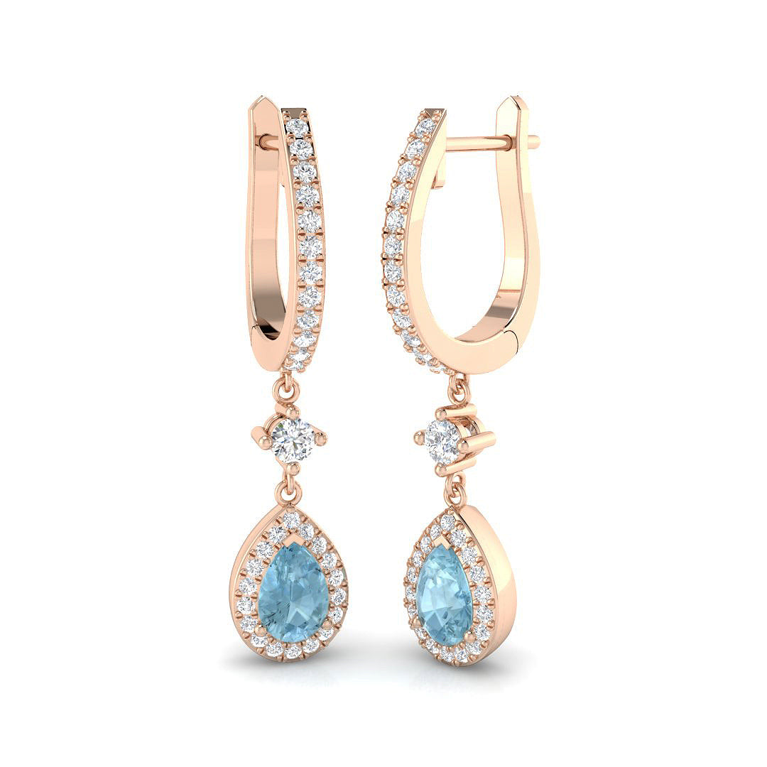 Lagoon Aquamarine Gold Diamond Earrings - Elegant Luxury Jewelry