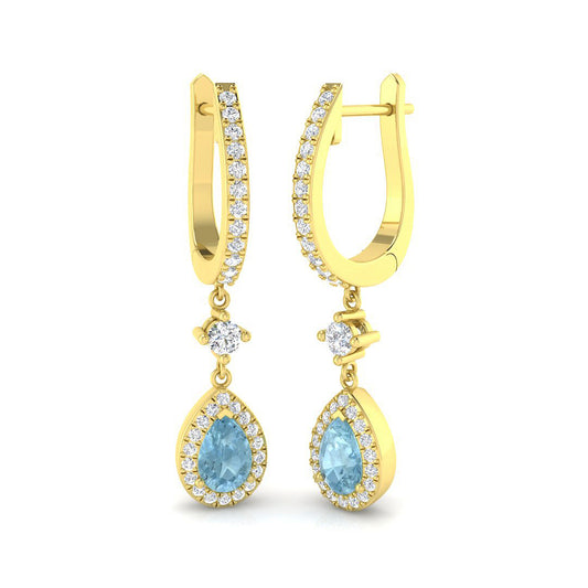 Pear Aquamarine Earrings with Diamond Halo