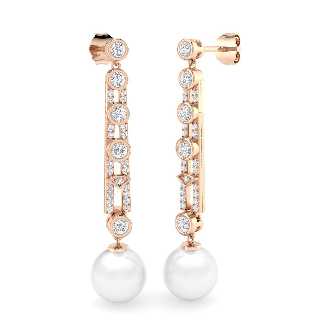 Lunsy Gold Pearl Diamond Earrings - Luxury 9ct Gemstone Elegance