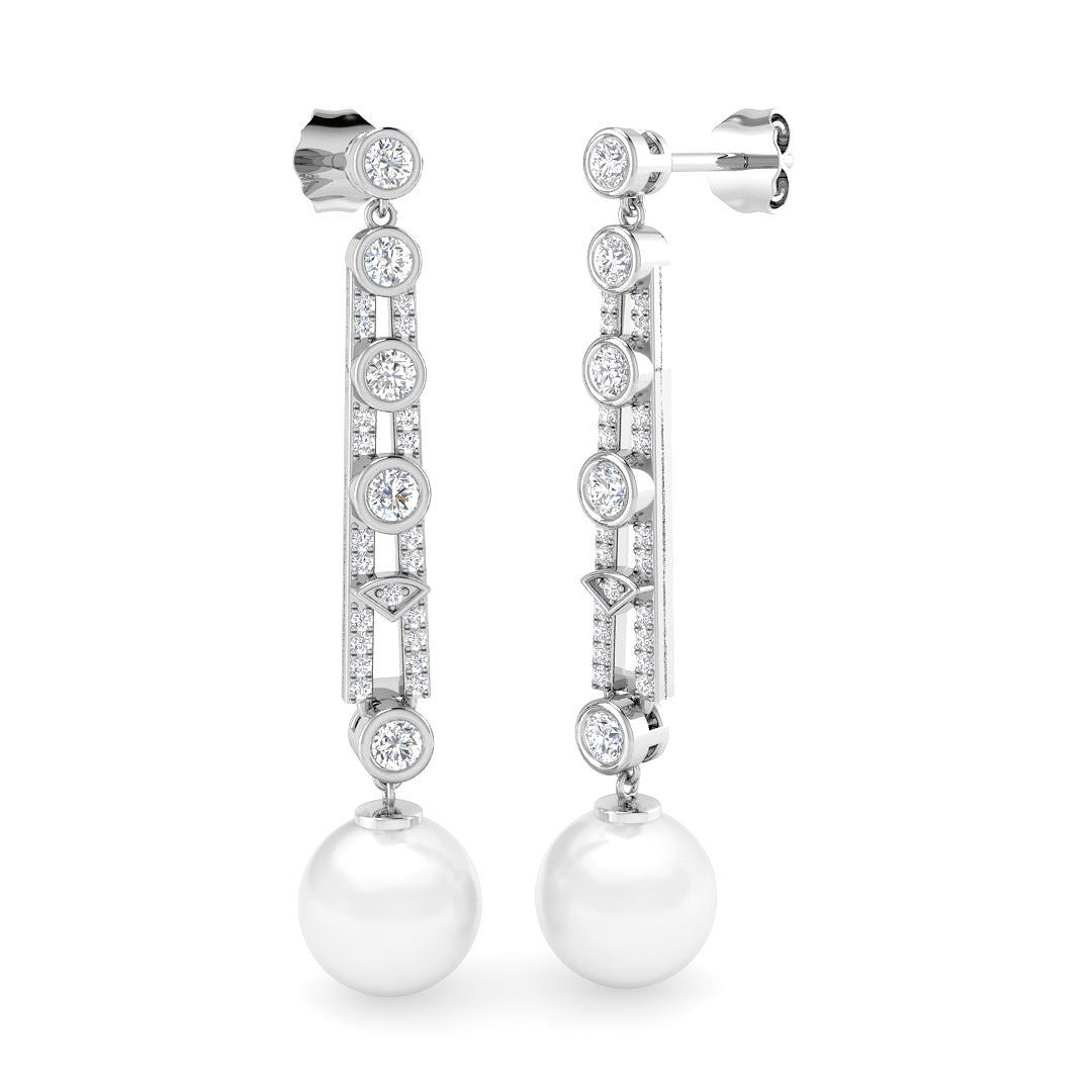 Lunsy Gold Pearl Diamond Earrings - Luxury 9ct Gemstone Elegance