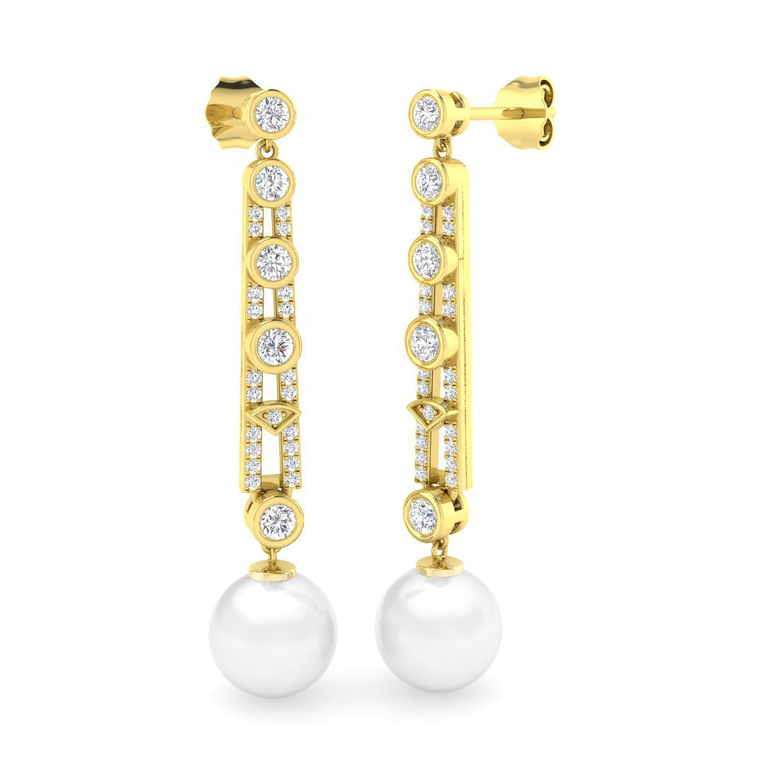 Lunsy Gold Pearl Diamond Earrings - Luxury 9ct Gemstone Elegance