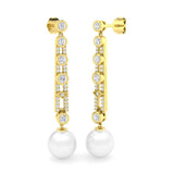 Lunsy Gold Pearl Diamond Earrings - Luxury 9ct Gemstone Elegance