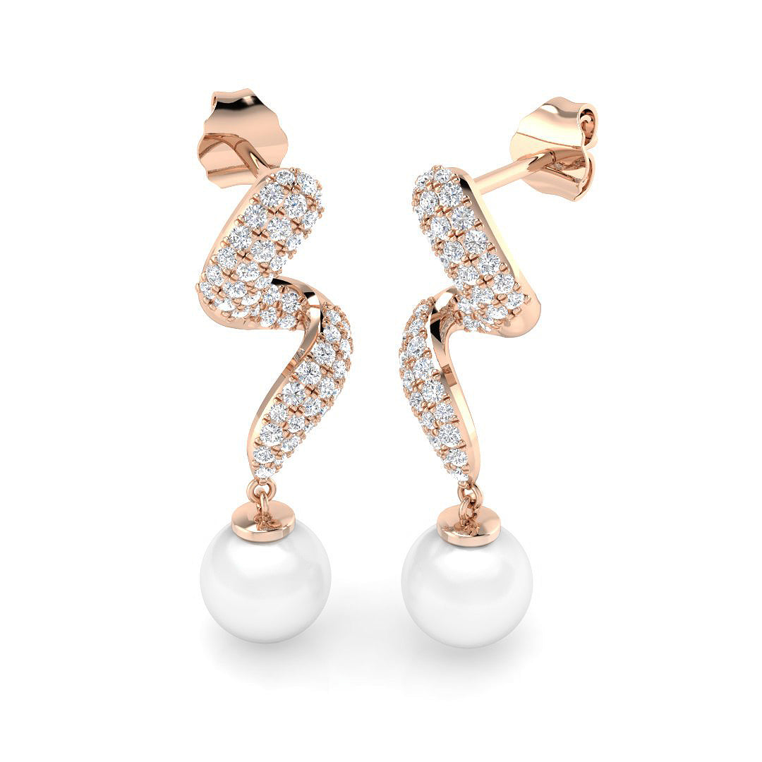 Lunoy Pearl Gold Earrings with 8.5ct Luxury Diamond Elegance