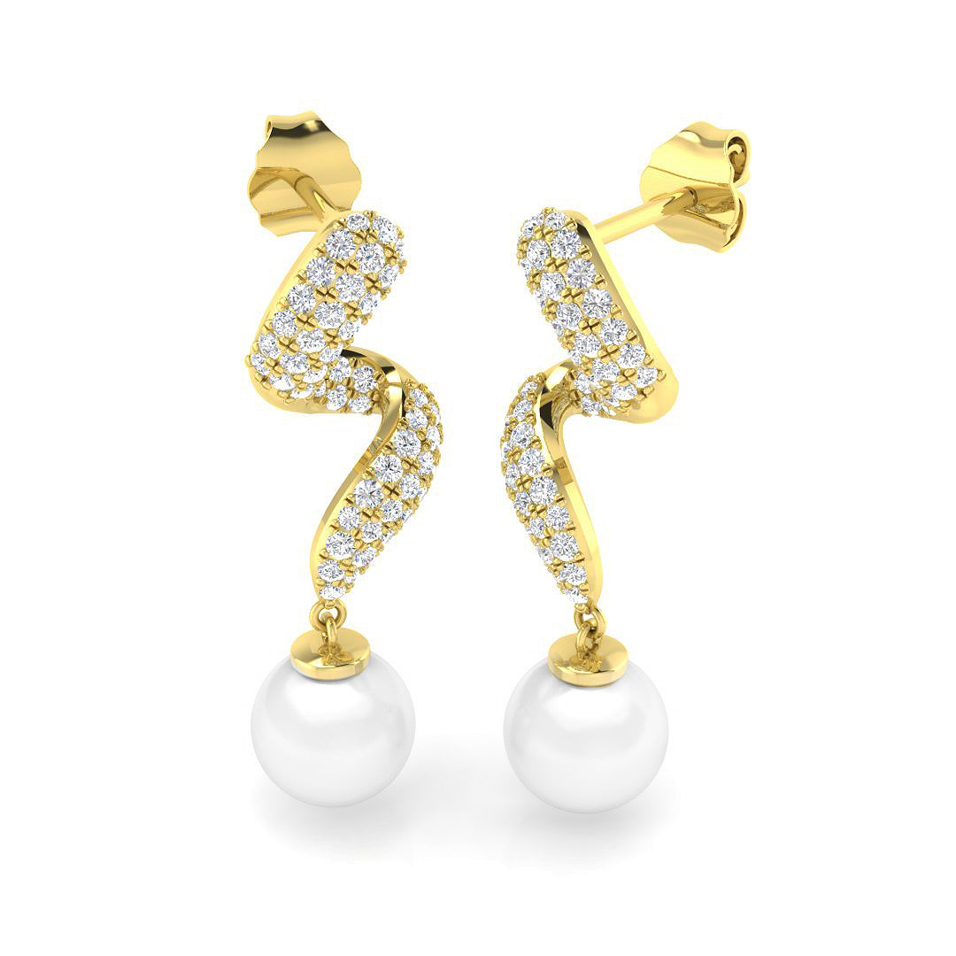 Lunoy Pearl Gold Earrings with 8.5ct Luxury Diamond Elegance