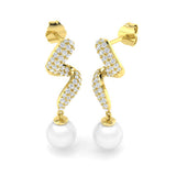 Lunoy Pearl Gold Earrings with 8.5ct Luxury Diamond Elegance