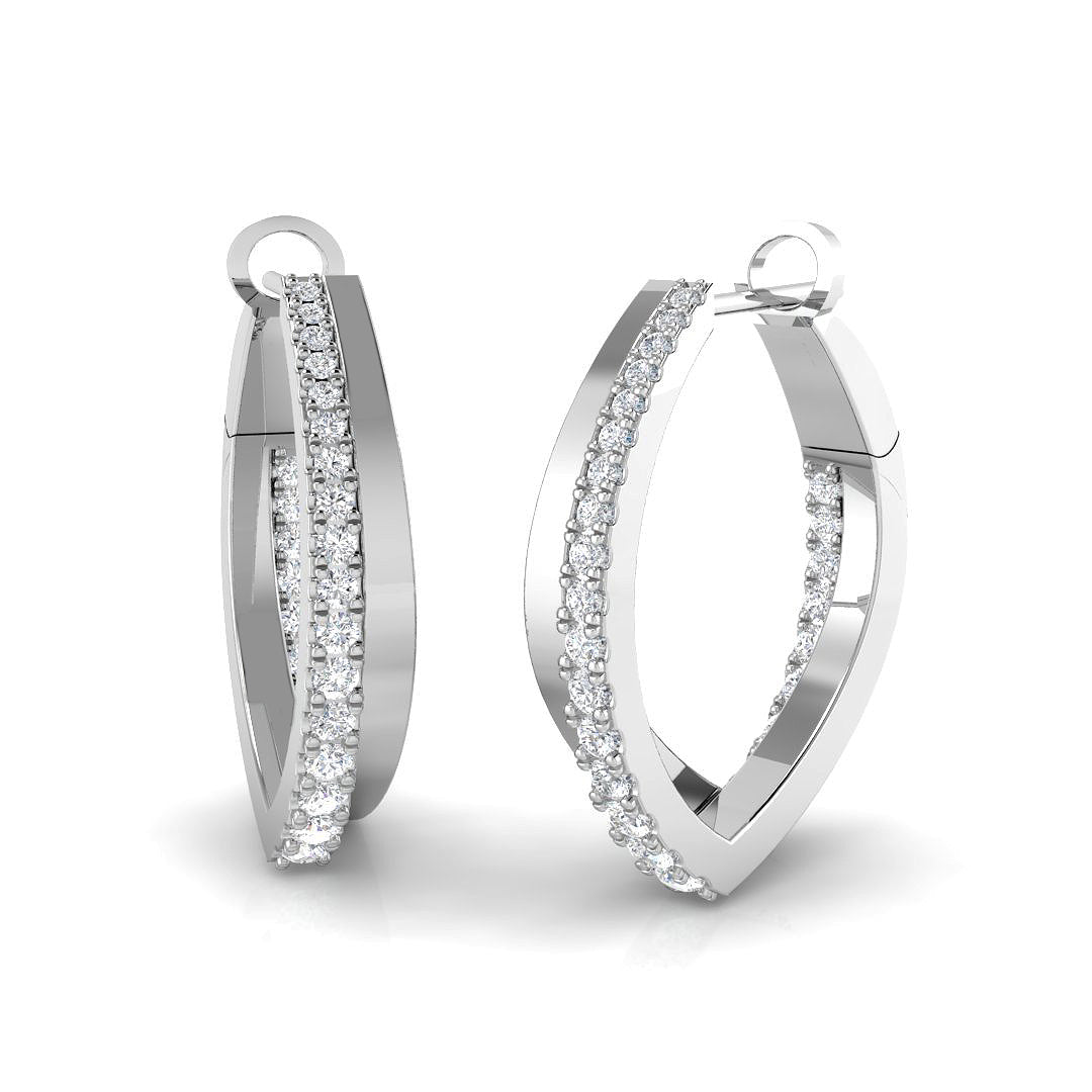 Stunning 0.50Ct Diamond V-Shape Pointed Hoop Earrings in White Gold