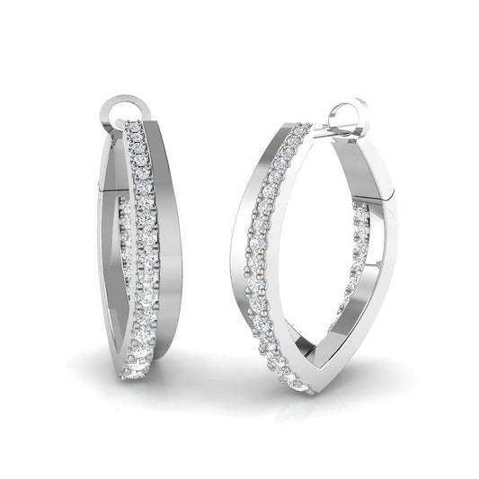 Stunning 0.50Ct Diamond V-Shape Pointed Hoop Earrings in White Gold