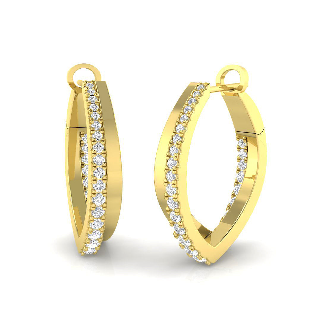 Stunning 0.50Ct Diamond V-Shape Pointed Hoop Earrings in White Gold
