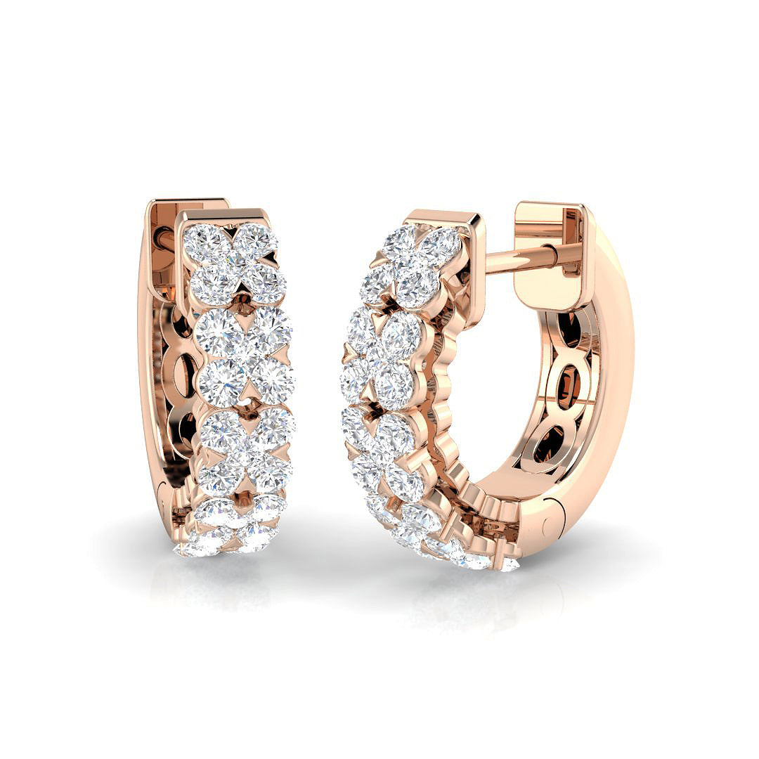Breathtaking 0.50Ct Diamond Floral Cluster Huggie Hoop Earrings
