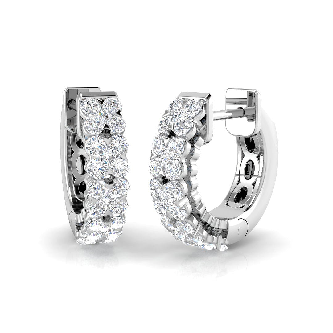 Breathtaking 0.50Ct Diamond Floral Cluster Huggie Hoop Earrings