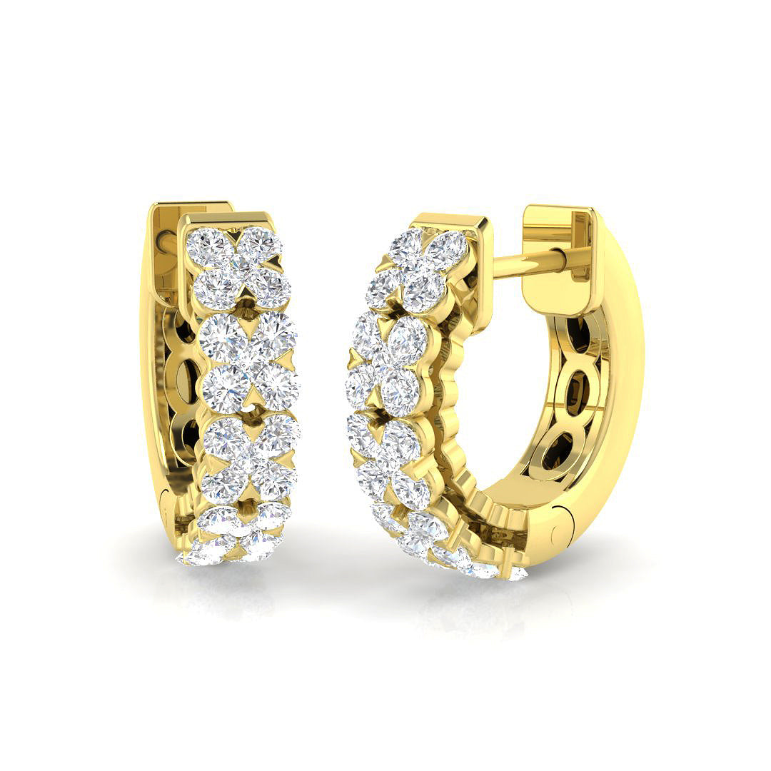 Breathtaking 0.50Ct Diamond Floral Cluster Huggie Hoop Earrings