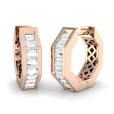 Modern 1.0Ct Baguette Diamond Hexagon Hoop Earrings in White Gold