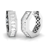Modern 1.0Ct Baguette Diamond Hexagon Hoop Earrings in White Gold
