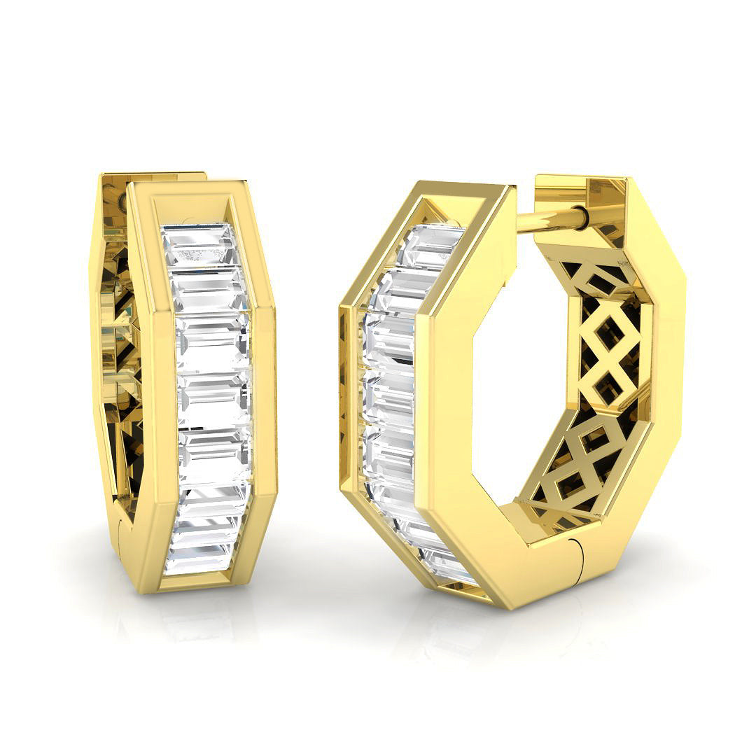 Modern 1.0Ct Baguette Diamond Hexagon Hoop Earrings in White Gold