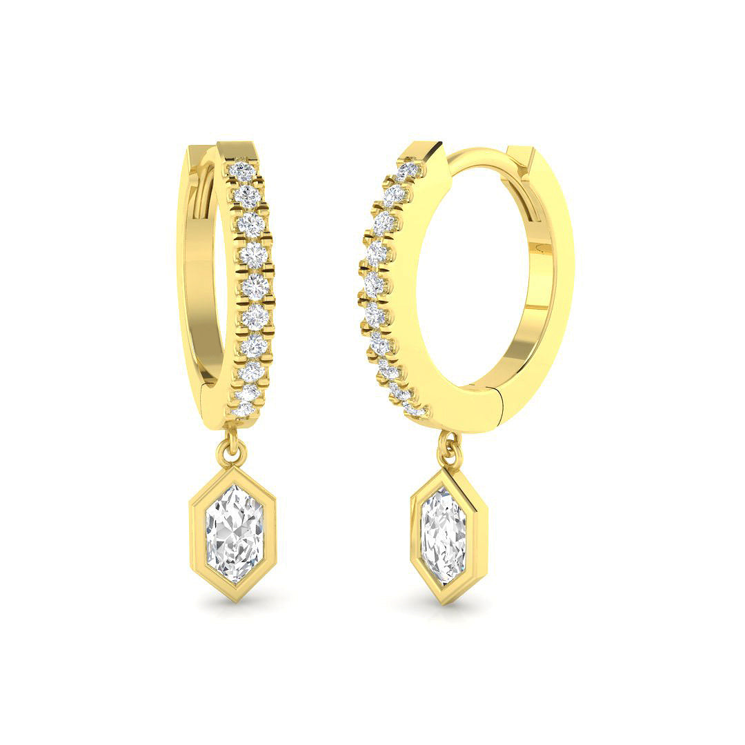 "Entty Gold Drop & Trilogy Diamond Earrings - Exquisite Luxury Design"