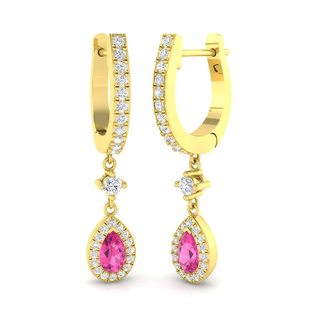 Lunwy 1ct Gold Pink Sapphire Diamond Earrings - Elegant Luxury Jewelry
