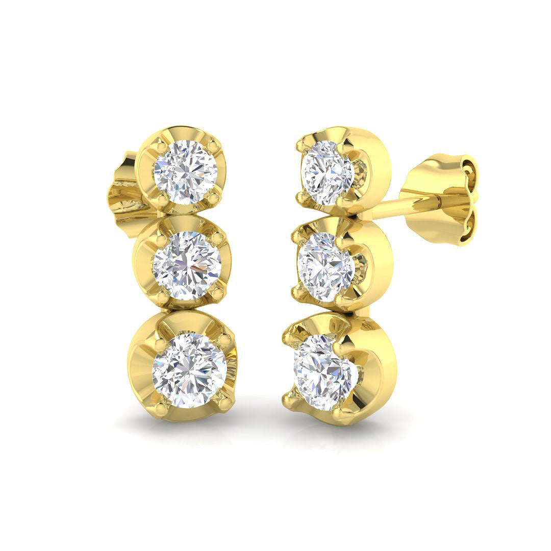 1.20 Ct DE/VS Lab Grown Diamond Drop Earring 9k Yellow Gold Ready To Ship