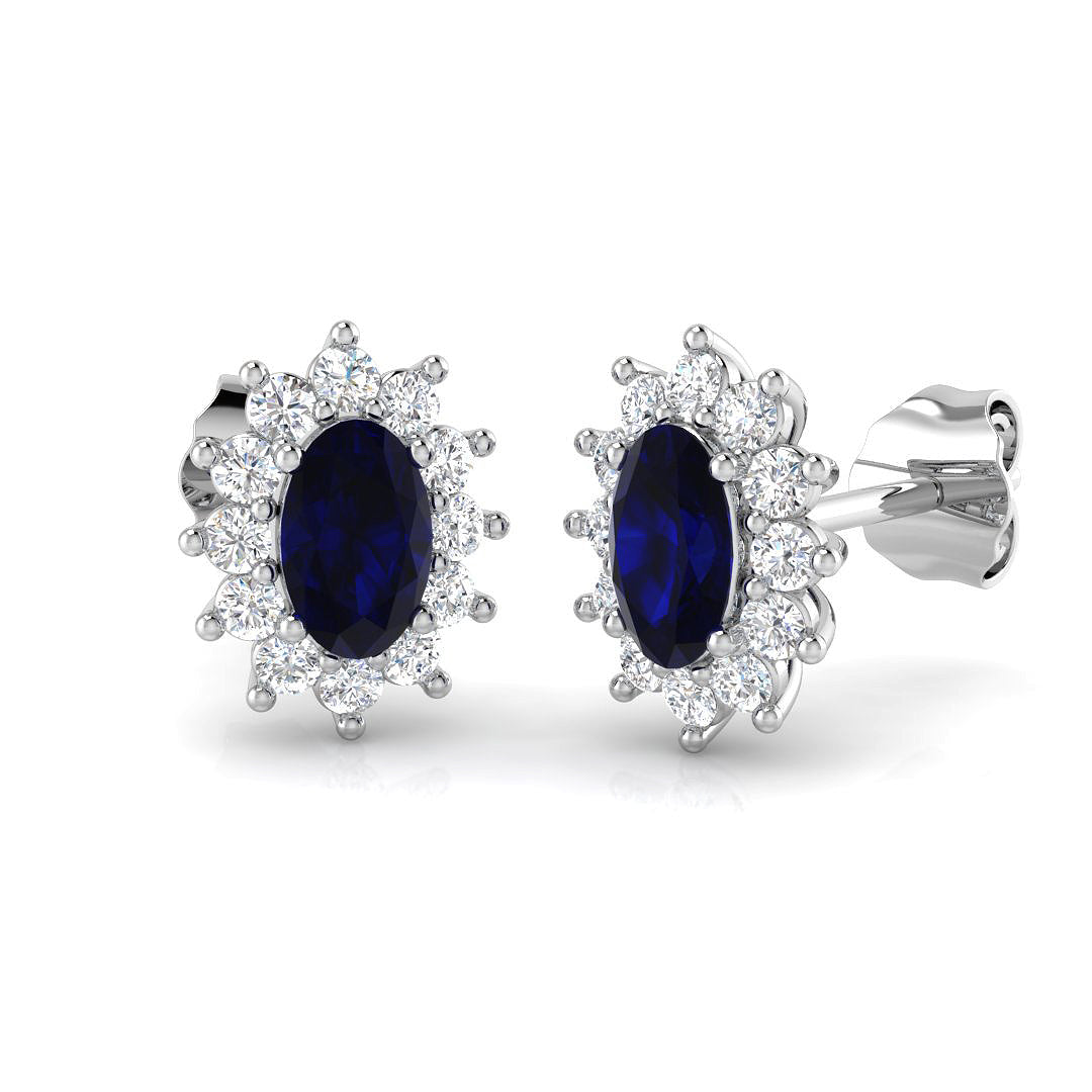 9ct White Gold 1.19ct Natural Blue Sapphire & Diamond Earrings