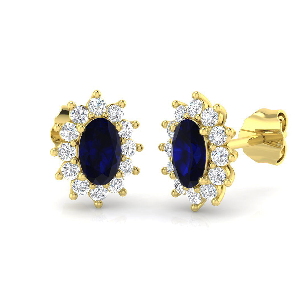9ct Yellow Gold 1.19ct Natural Blue Sapphire Earrings - Diana Style