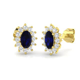 9ct Yellow Gold 1.19ct Natural Blue Sapphire Earrings - Diana Style