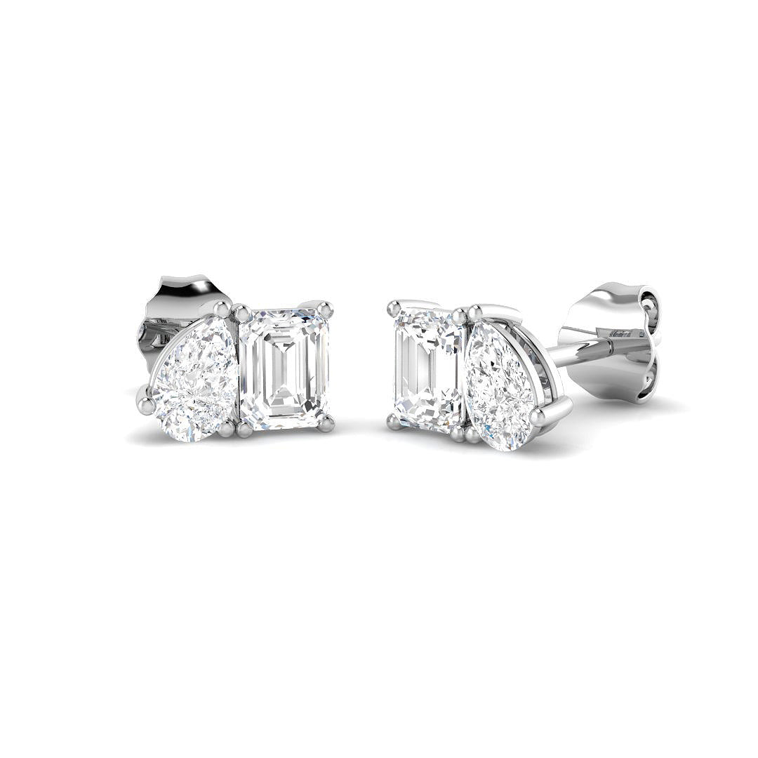 Elegant 1.0Ct Emerald and Pear Cut Diamond Toi et Moi Stud Earrings
