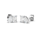Elegant 1.0Ct Emerald and Pear Cut Diamond Toi et Moi Stud Earrings