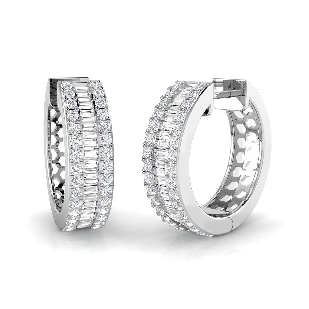 Hoop Earrings with Baguette and Brilliant Diamonds 1ct Solid Gold Design