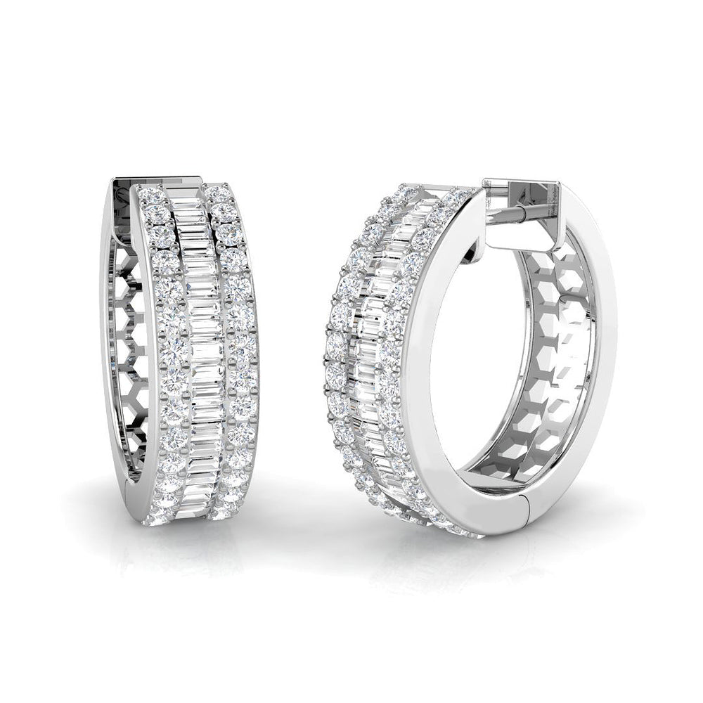 Hoop Earrings with Baguette and Brilliant Diamonds 1ct Solid Gold Design