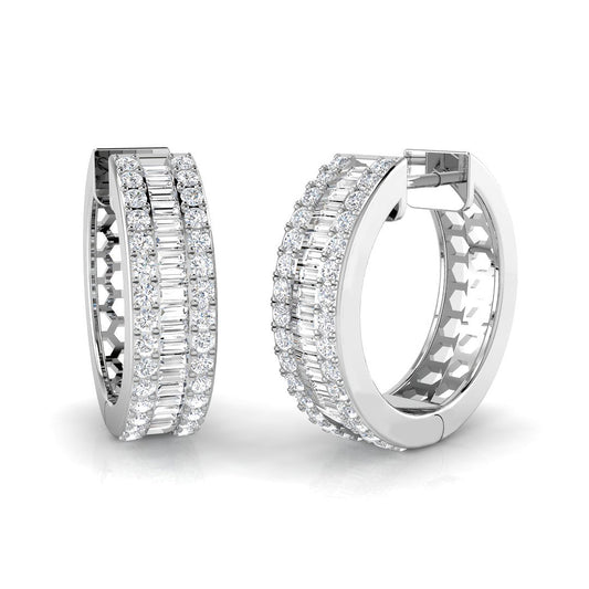 Hoop Earrings with Baguette and Brilliant Diamonds 1ct Solid Gold Design