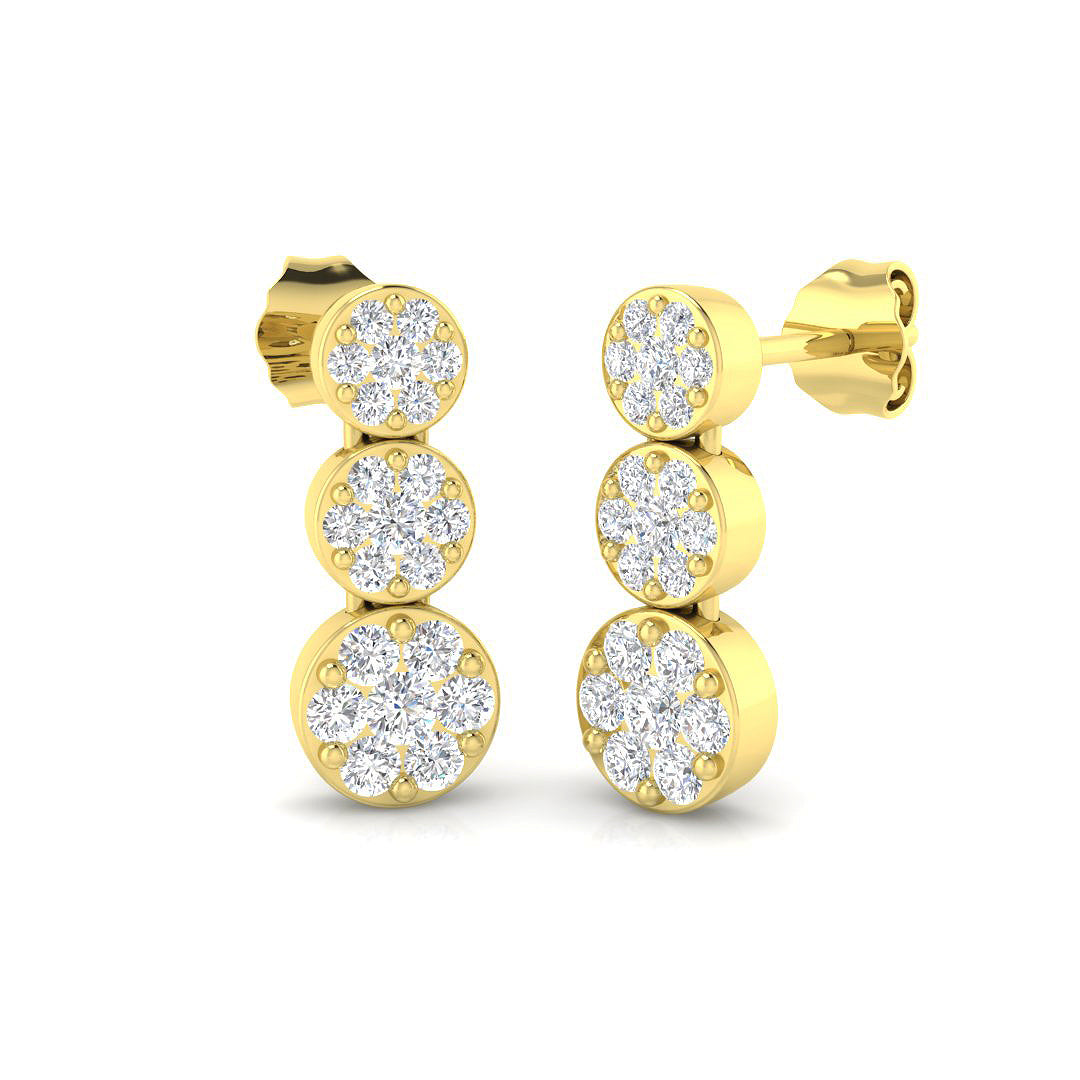 "Enspy Gold Drop & Trilogy Diamond Earrings | Elegant 0.5ct to 2ct"