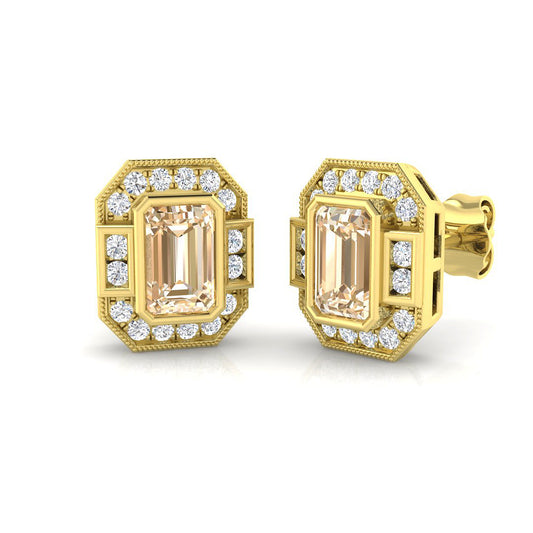 Morganite Vintage Halo Stud Earrings for Women