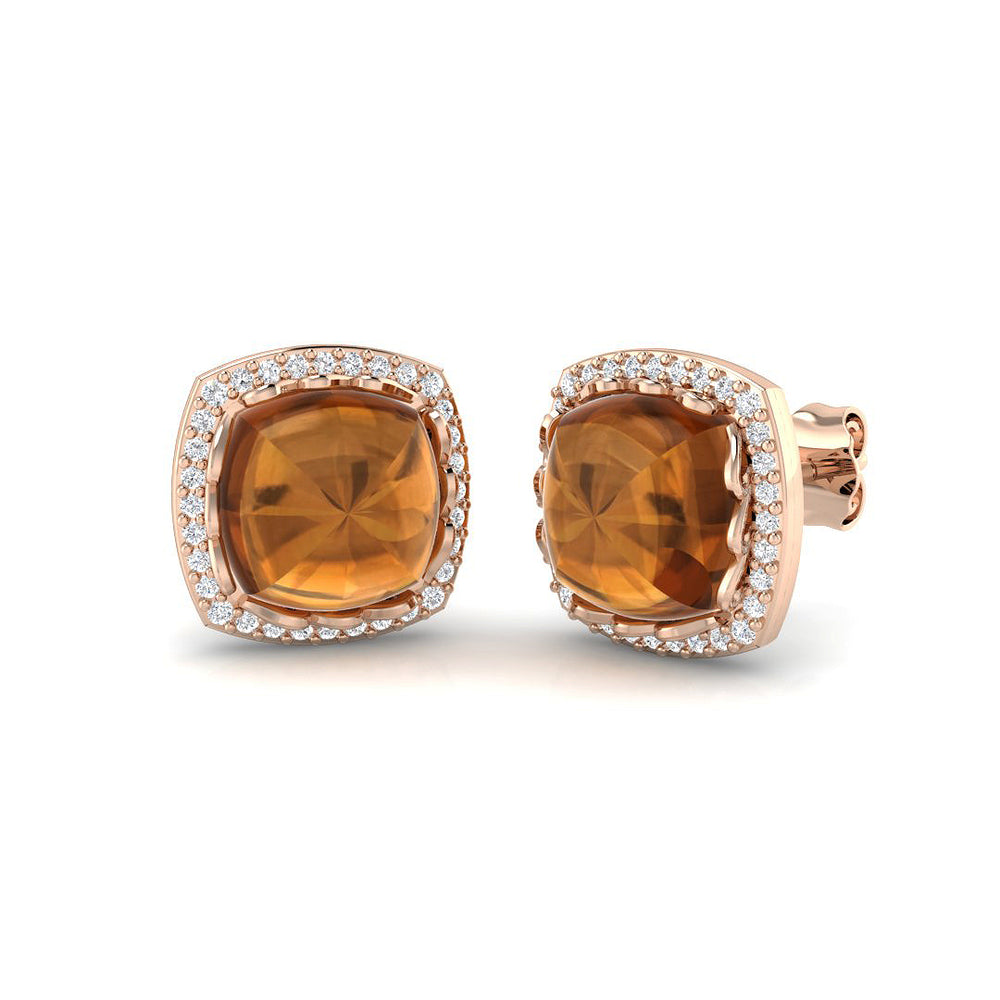 Halo Stud Earrings - 5.00 Carat Luxoy Elegant Citrine