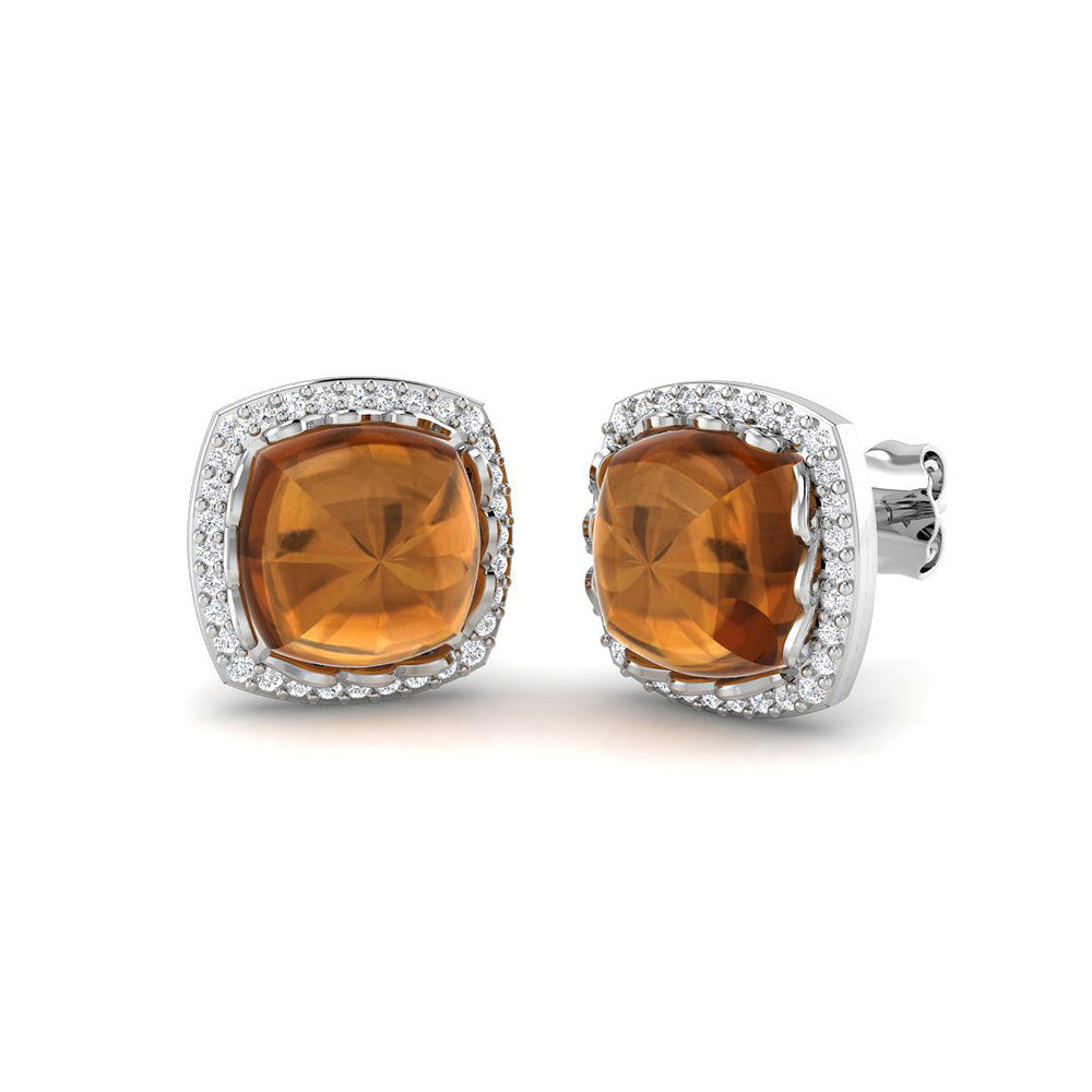 Halo Stud Earrings - 5.00 Carat Luxoy Elegant Citrine