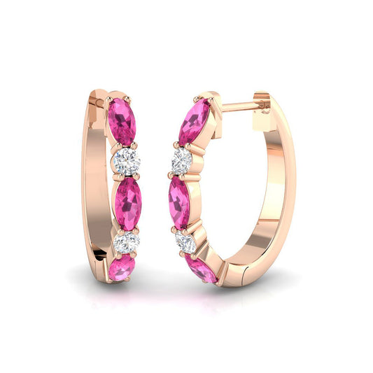 Pink Sapphire and Diamond Hinged Hoop Earrings