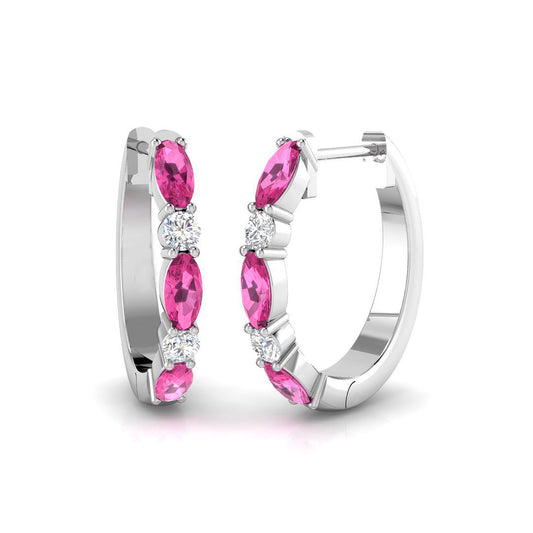 Pink Sapphire Diamond Hoop Earrings
