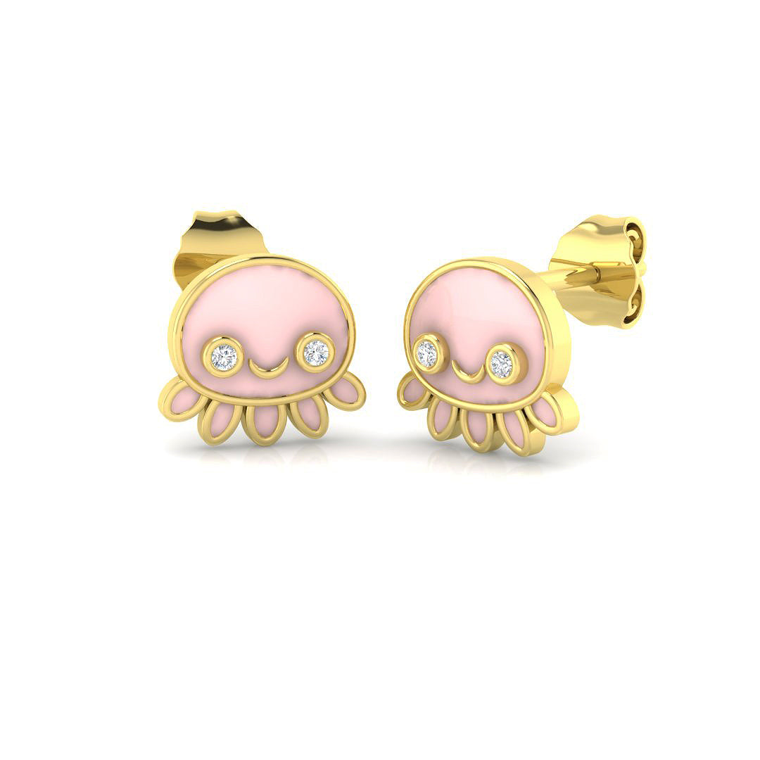Adorable 0.15Ct Diamond Pink Jellyfish Stud Earrings in White Gold