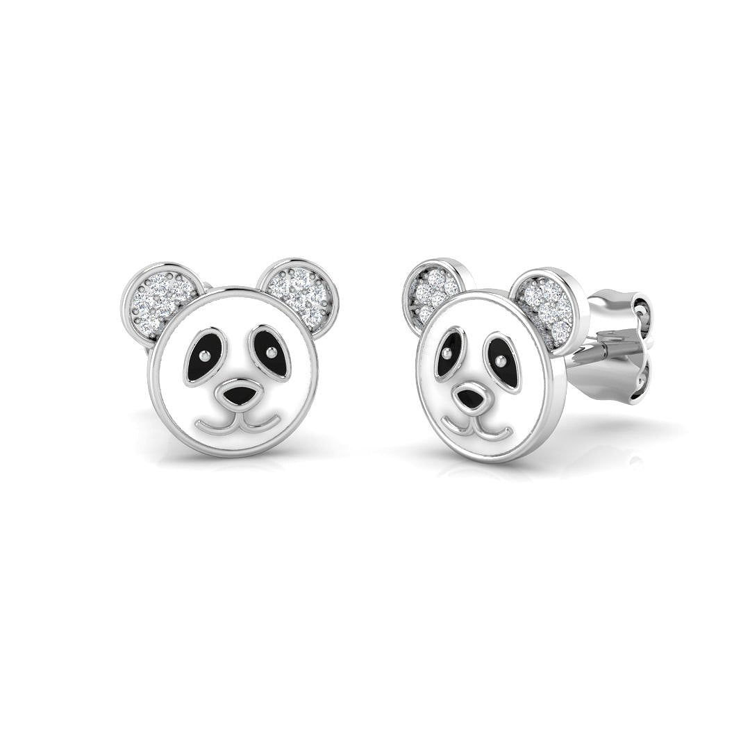 Adorable 0.15Ct Diamond Panda Bear Stud Earrings in White Gold